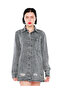 Women Distressed Acid Wash Denim Shacket in Grey