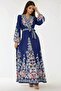 Printed Long Sleeve Belted Maxi Dress - 5