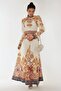 Printed Long Sleeve Belted Maxi Dress