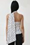Asymmetric Collar Satin Printed Polka Dot Blouse - 3