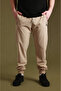 Men's Beige Parachute Fabric Sweatpants |   Sports Model with Elastic Cuffs, Zipper and Back Pocket - 2