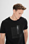 Men's Black Slim Fit Slim Fit Cotton Flexible Printed Crew Neck T-Shirt - 4
