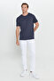Men's Navy Blue Soft Textured Slim Fit Slim Fit Crew Neck T-Shirt - 2