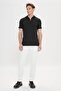 Men's Black Slim Fit Slim Fit 100% Cotton Printed Polo Collar T-Shirt - 2