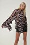 Zebra Patterned Ruffle Sleeve Blouse