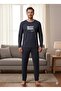 Men's Long Sleeve Navy Blue Pajama Set - 2