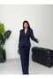 Blazer Jacket with Shawl Collar, Single Button Closure and Side-Tie Belt Detail. Wide Leg Pants Set - 6