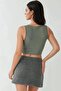 Solid Colored Ribbed Front Curved Crop Top - 3
