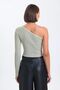 Striped One Shoulder Ribbed Knitted Crop Blouse - 4