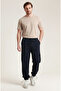 Men's Navy Blue Parachute Fabric Sweatpants |   Cargo Pocket Pieces, with Leg Clips, Baggy Cut - 5