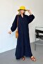 Women's Button Detailed 100% Cotton Long Dress Navy Blue - 26Y 3007