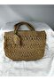 Women's Mink Washed Paper Thread Knitted Hand Shoulder Bag Width 30 cm Length 19 cm Depth 15 cm