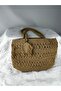 Women's Mink Washed Paper Thread Knitted Hand Shoulder Bag Width 30 cm Length 19 cm Depth 15 cm - 2