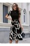 Dressify Women's Fashion Women's Short Sleeve Semi Turtleneck Top Viscose Bottom Patterned Woven Midi Dress - 7