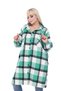 Plus Size Lace-Up Hooded Buttoned Trendy Sleeve Elasticized Winter Long Plaid Woodcutter Shirt Tunic - 3