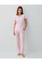 Women's V-Neck Short Sleeve Pajama Set 50% Cotton 50% Modal – Pocketed and Striped Bottom, Yumu - 2