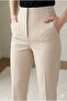 Women's Beige High Waist Stitching Detailed Classic Cut Fabric Trousers - 7