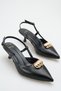 Women's Buckle Detailed Heeled Shoes Black Skin