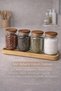 Home Bamboo Stand Glass Spice Jar Set of 4 – with Wooden Lids, 12 Spice Labels - 2