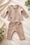100% cotton organic leather embroidered fine knit sweater & bottom baby set – premium softness - 2
