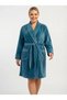 Women's Plus Size Dressing Gown - Velvet Shawl Collar with Pockets 100% Cotton Petrol Dressing Gown Cot618134 - 2