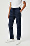 Boy's Navy Blue Linen-Look Cotton Elastic Waist Pants