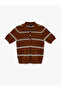 Short Sleeve Polo Neck Striped Chenille Sweater - 3