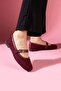 Camelia Burgundy Glitter Fabric Nickel Buckle Belt Strap Ballerinas - 3
