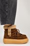 Haven Women's Genuine Leather Laced Brown Boots with Fur Inside