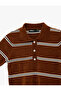Short Sleeve Polo Neck Striped Chenille Sweater - 5