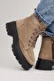 Ayra Women's Genuine Leather Lace-Up Pointed Toe Mink Boots - 4