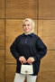 Women's Collar Denim Detail Sweat Navy Blue - 4
