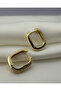 Stoned Corner Hoop Earrings - Golden Rectangular Pave - 3