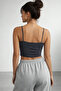 Women's Anthracite Strappy Crew Neck Crop Tank Top - 4
