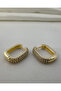 Stoned Corner Hoop Earrings - Golden Rectangular Pave - 4