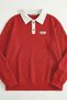 Polo Neck Buttoned Waffle Fabric Long Sleeve Sweatshirt