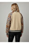 Women's Beige Sleeves Printed Embroidered Bomber Coat Ayr1875 - 4