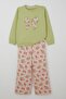 Girl's Tracksuit Set Bow Printed Pants Floral Pattern 1.5-5 Years Old, Pistachio Green