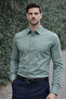 Slim Fit Long Sleeve Gabardine Washed Denim Collar Buttoned Bottom Men's Shirt