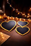 3-Piece Heart-Shaped Thin Wooden Plate Black 24 + 19 + 14cm