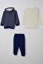 Baby Boy Bodysuit 3-Piece Set Striped Snap Fasteners 4 Months-1 Year, Navy Blue - 2