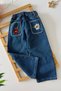 My Little One's Cicileri Pocket Floral Embroidery Detailed Girl's Denim Jeans 2-Piece Set - Dark Blue - 2