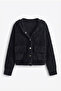Women's Hooded Gold Button Plush Textured Jacket – Black - 8