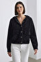 Women's Hooded Gold Button Plush Textured Jacket – Black - 5
