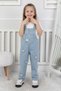 Denim Salopet Girl's Jumpsuit with Heart Embroidery Detail - 2