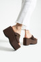 LUNARA Women's Dark Brown 10 cm Platform Heel Buckled Thick Sole Slipper Sandals - 4