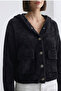 Women's Hooded Gold Button Plush Textured Jacket – Black - 4