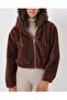 5193 Hooded Plush Crop Jacket - Brown - 2