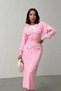 Women's Pink Stylish Bow Detailed Balloon Sleeve Elegant Knitwear Dress (Size S/M)