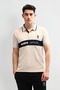 Mens Beige Slim Fit Striped Polo Shirt